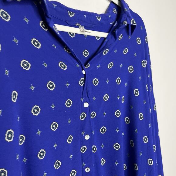 Free People Top Womens Large Blue Collared Button Up Office Career Flowy - Picture 8 of 12